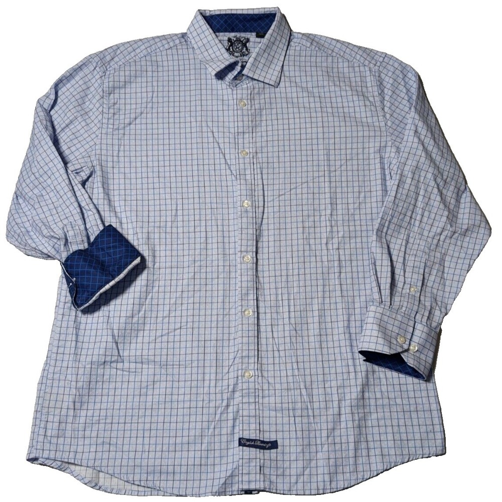 ENGLISH LAUNDRY Men Size 2XL (18) Blue Geo Plaid‎ Button-Up Shirt